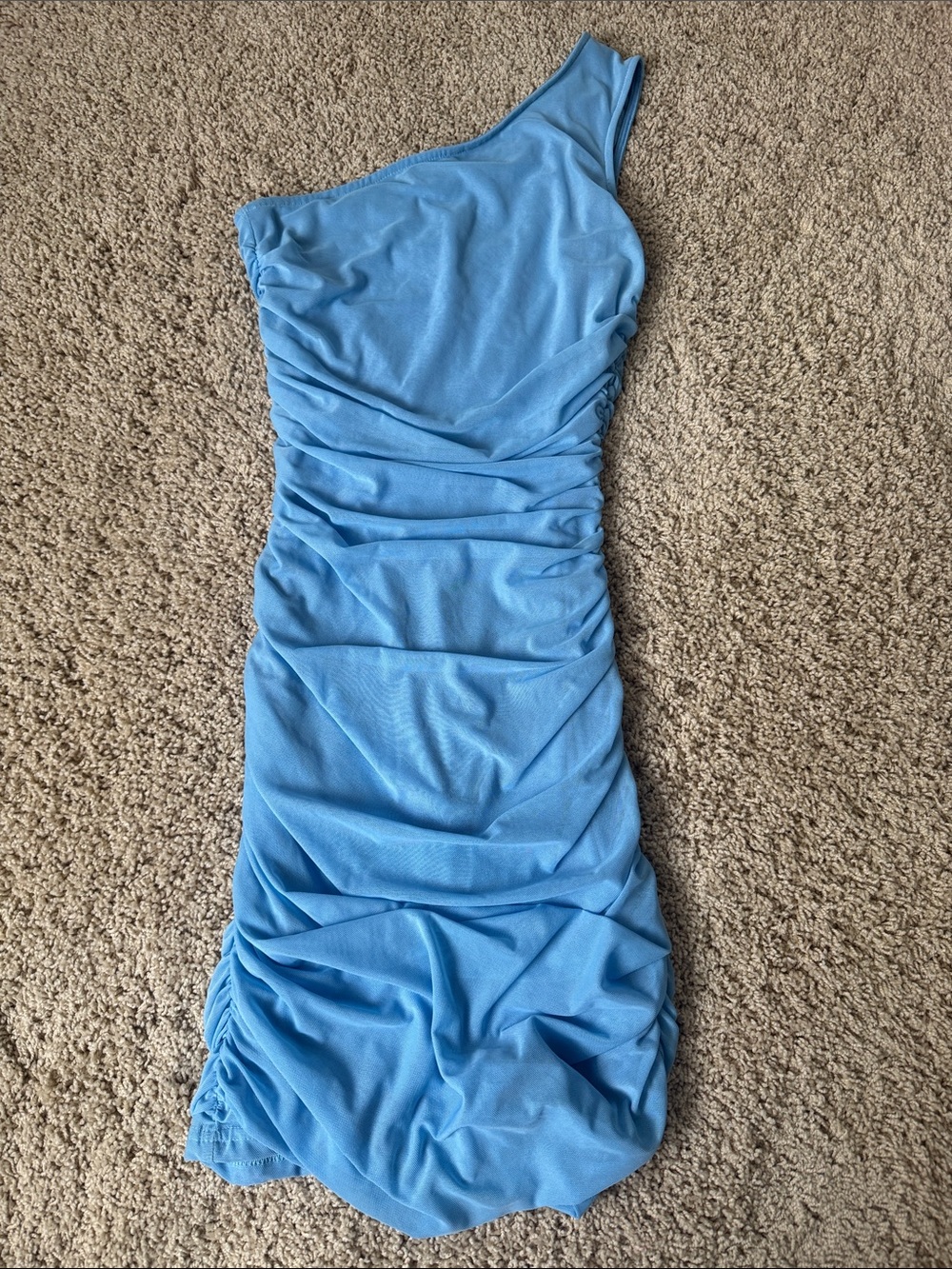 Sky Blue One-Shoulder Ruched Women’s Dress